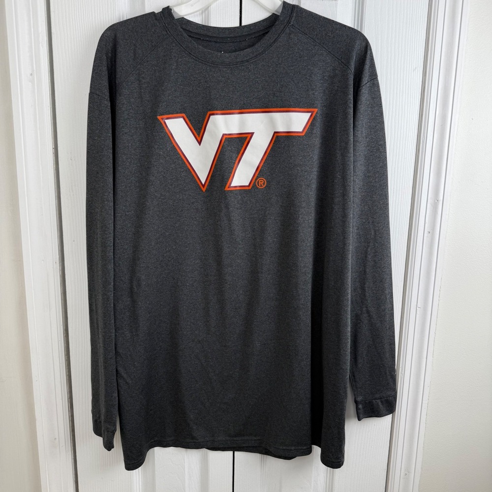BSN Sports VT Virginia Tech Hokies Long Sleeve Performance‎ Shirt Mens XL Gray